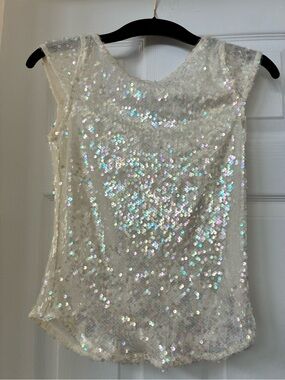 Free People “Late Last Night” Ivory Sequin Open-Back Tank Top
